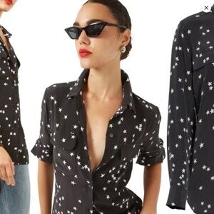 Equipment Femme Black Stars 100% Silk Slim Signature Button Down Shirt XS